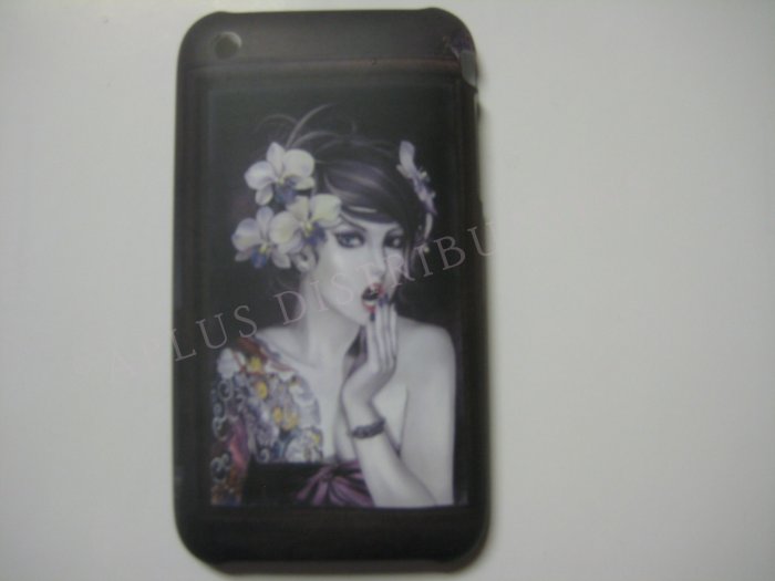 New Black Oriental Girl Frighten Design Hard Protective Cover For iPhone 3G 3GS - (0037)