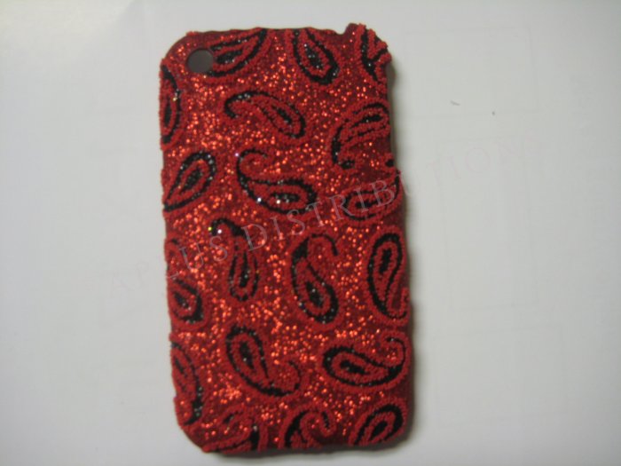 New Red Glittery Feather Design Hard Protective Cover For iPhone 3G 3GS - (0029)