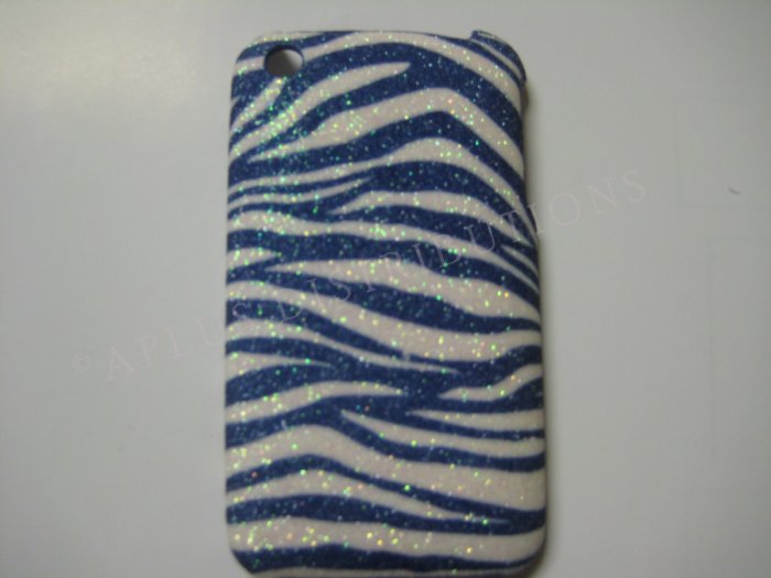 New Blue Glittery Zebra Design Hard Protective Cover For iPhone 3G 3GS - (0035)