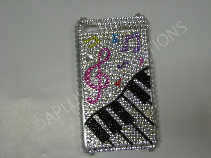 New White Music Piano Design Crystal Bling Diamond Case For iPhone 4 - (0032)