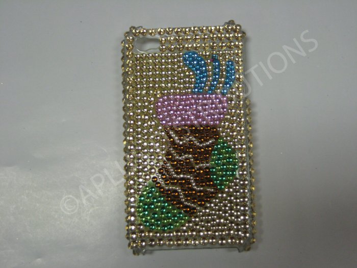 New Gold Hanging Sock Design Crystal Bling Diamond Case For iPhone 4 - (0049)