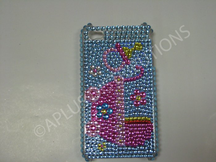 New Blue Baby Cradel Design Crystal Bling Diamond Case For iPhone 4 - (0085)
