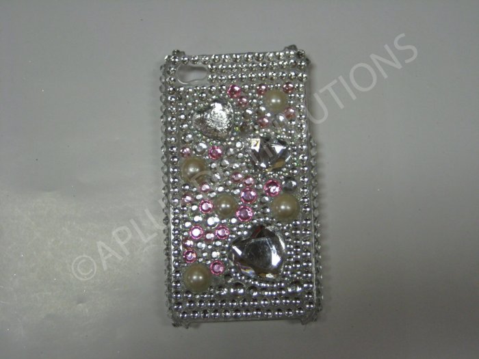 New White Multi-Hearts Diamonds Design Crystal Bling Diamond Case For iPhone 4 - (0045)