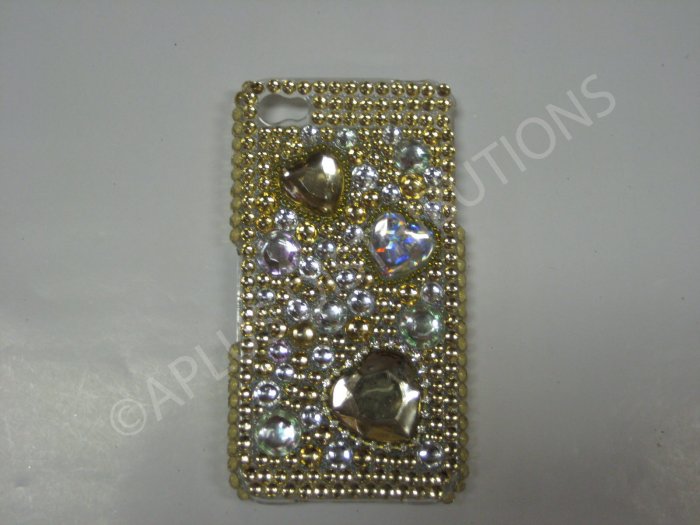 New Gold Multi-Hearts Diamonds Design Crystal Bling Diamond Case For iPhone 4 - (0044)