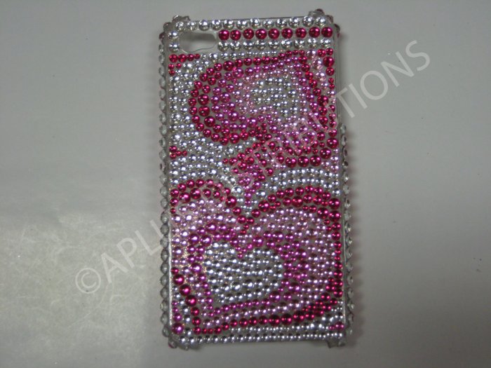 New Hot Pink Illusion Heart Design Crystal Bling Diamond Case For iPhone 4 - (0050)