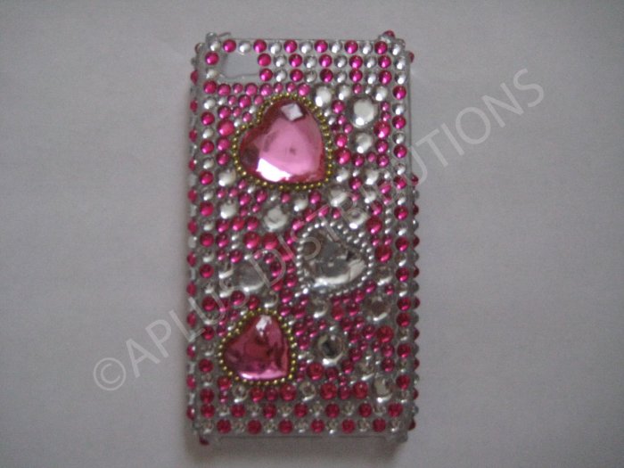 New Pink Multi-Hearts Diamonds Design Crystal Bling Diamond Case For iPhone 4 - (0026)