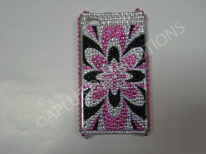 New Pink Blast Design Crystal Bling Diamond Case For iPhone 4 - (0037)