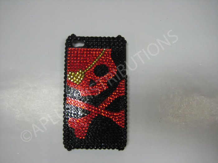 New Red Skull Yellow Patch Design Crystal Bling Diamond Case For iPhone 4 - (0028)
