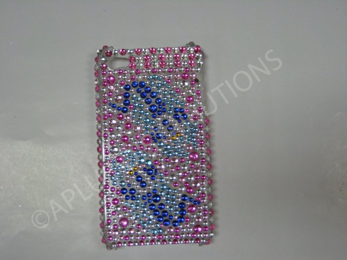 New Pink Two Tadpoles Design Crystal Bling Diamond Case For iPhone 4 - (0031)