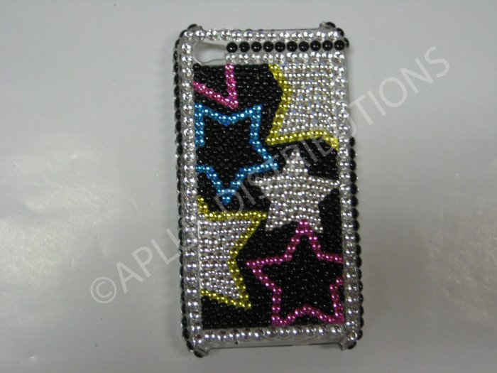 New Multi-Colors Outlined Stars Design Crystal Bling Diamond Case For iPhone 4 - (0041)