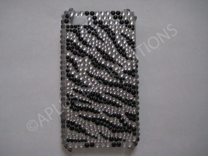 New Black Zebra Design Crystal Bling Diamond Case For iPhone 4 - (0020)