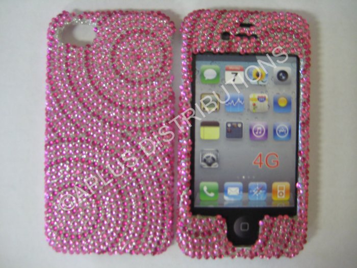 New Hot Pink Swirlz No Diamond Design Crystal Bling Diamond Case For iPhone 4 - (0114)