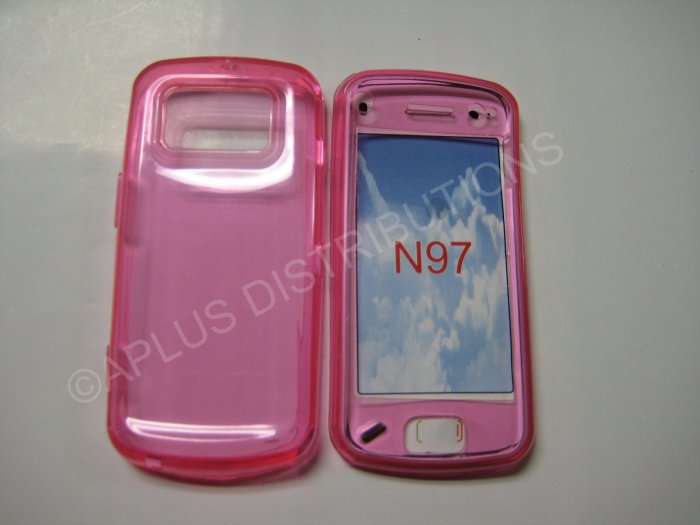 New Hot Pink Transparent Color TPU Cover For Nokia N97 - (0026)