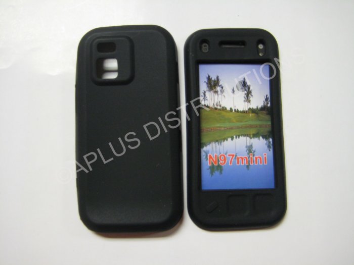 New Black Solid Color Silicone Skin Case For Nokia N97 Mini - (0006)