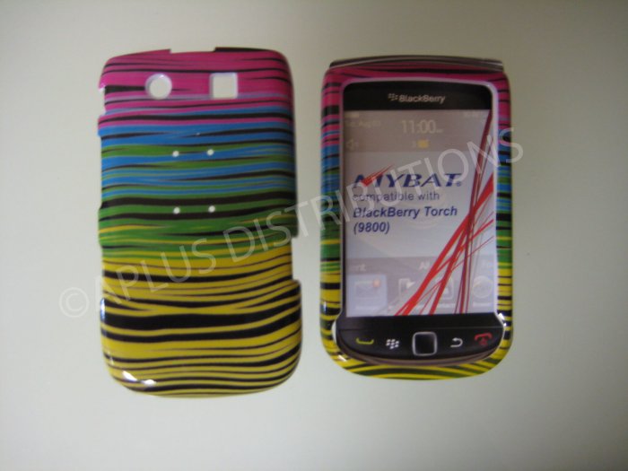 New Yellow/Pink Horizontal Strips Design Hard Protective Cover For Blackberry 9800 - (0154)