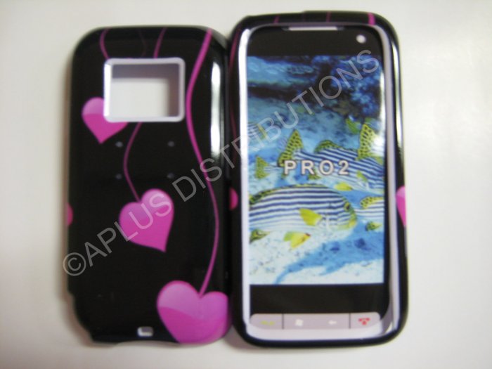 New Hot Pink Cherry Hearts Hard Protective Cover For HTC Touch Pro 2 (CDMA) - (0026)