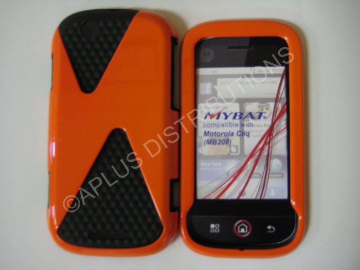New Orange Hard/Soft Design Hard Protective Cover For Motorola Cliq MB200 - (0025)