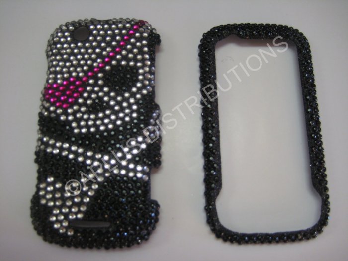 New Pink Skull Pink Patch Bling Diamond Case For Motorola Cliq MB200 - (0016)