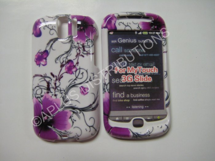 New Purple Hibuscus Swirls Hard Protective Cover For HTC My Touch Slide 3G - (0009)