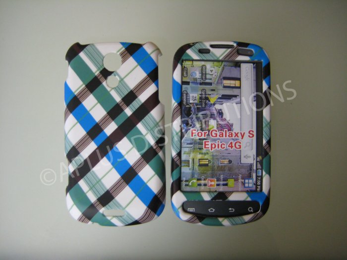 New Blue Rubberized Plaid Pattern Hard Protective Cover For Samsung Epic 4G - (0035)