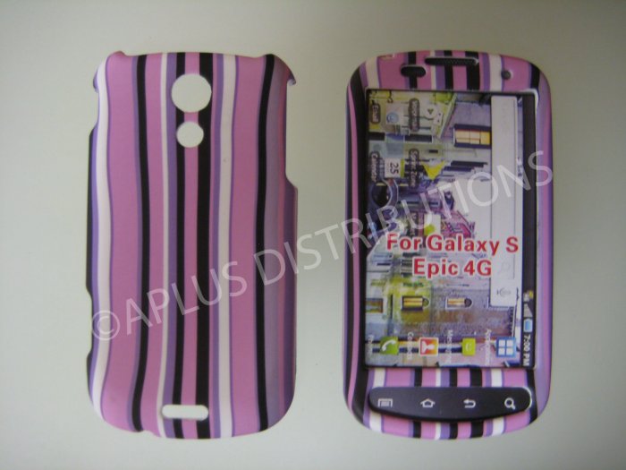 New Purple Rubberized Vertical Strips Hard Protective Cover For Samsung Epic 4G - (0034)