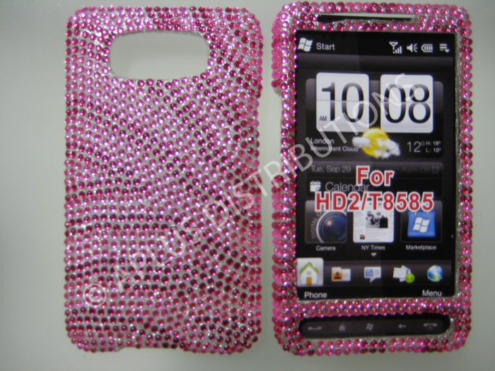 New Hot Pink Zebra Design Bling Diamond Case For HTC HD2 - (0024)