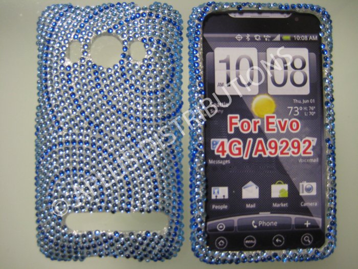 New Dark Blue Circle Swirlz Bling Diamond Case For HTC Evo 4G - (0026)