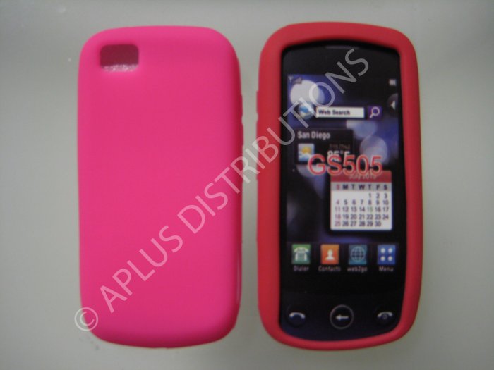 New Hot Pink Solid Color Silicone Skin Case For LG Sentio Gs505 - (0009)