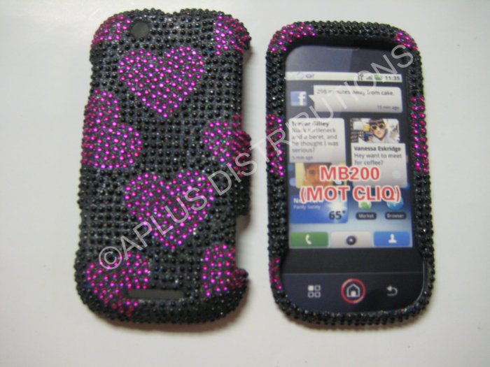 New Pink Multi-Hearts Bling Diamond Case For Motorola Cliq MB200 - (0001)