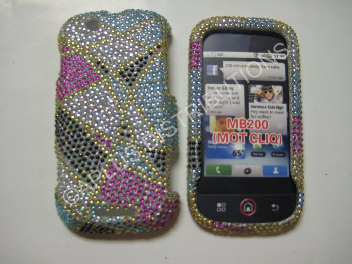 New Multi-Color Abstract Triangle Bling Diamond Case For Motorola Cliq MB200 - (0008)