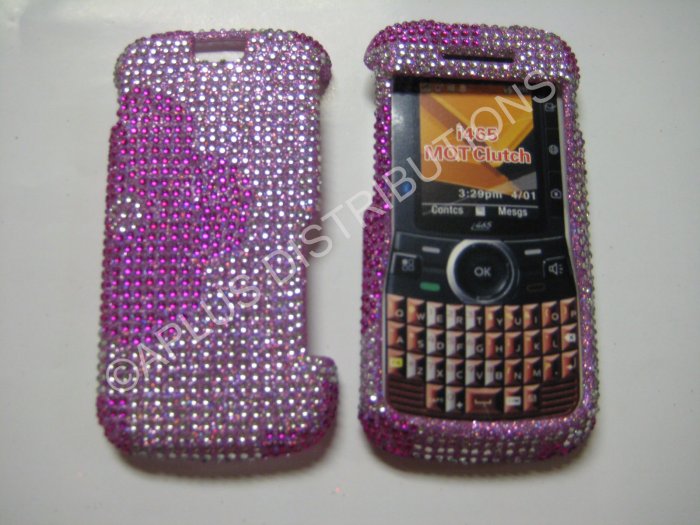 New Hot Pink Half Flower Bling Diamond Case For Motorola Clutch I465 - (0002)