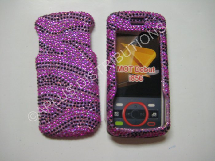 New Hot Pink Zebra Design Bling Diamond Case For Motorola Debut I856 - (0003)