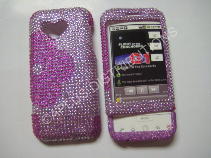 New Hot Pink Half Flower Bling Diamond Case For HTC G1 Dream - (0002)