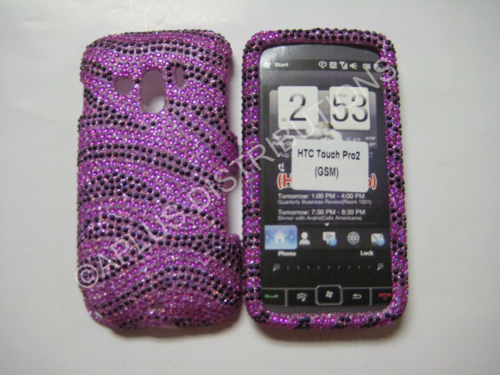 New Hot Pink Zebra Design Bling Diamond Case For HTC Touch Pro 2 (GSM) - (0003)