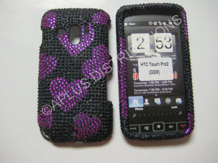 Hot Pink Multi-Hearts Bling Diamond Case For HTC Touch Pro 2 (GSM) - (0001)