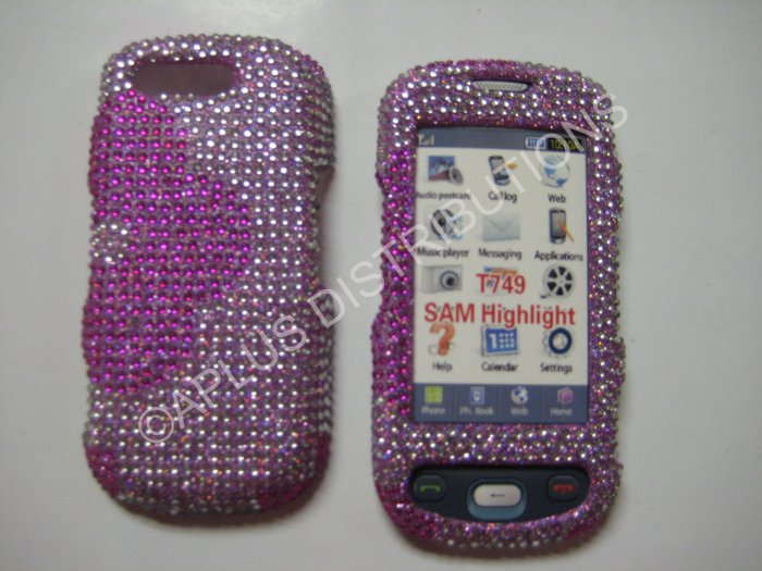 New Hot Pink Half Flower Bling Diamond Case For Samsung Highlight T749 - (0002)