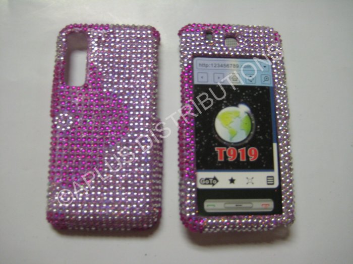 New Hot Pink Half Flower Bling Diamond Case For Samsung Behold T919 - (0002)