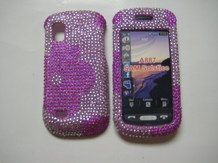New Hot Pink Half Flower Bling Diamond Case For Samsung Solstice A887 - (0002)