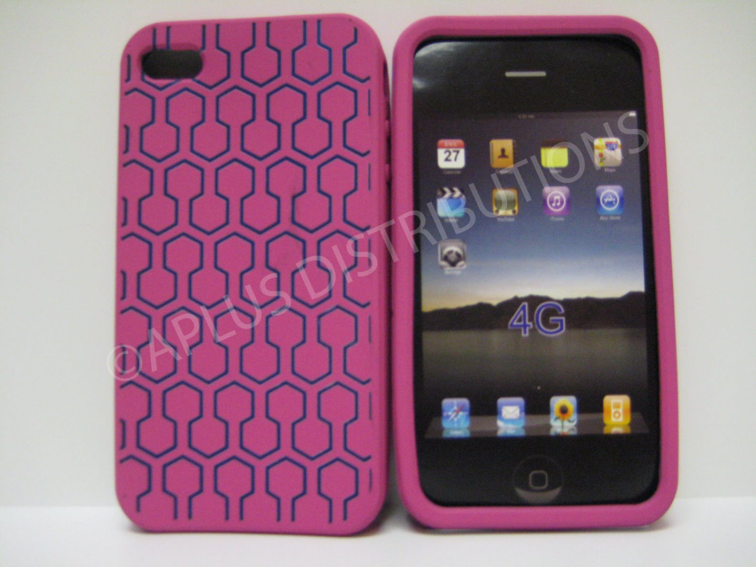 New Pink Honey Comb Pattern Silicone Cover For iPhone 4 - (0103)