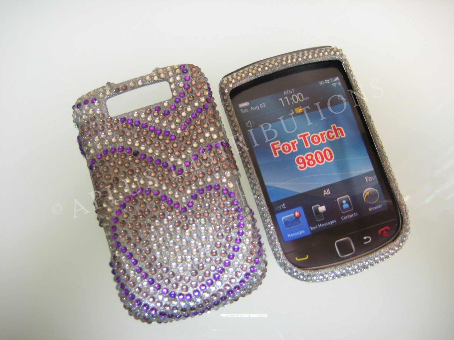 New Purple Growing Heart Bling Diamond Case For Blackberry 9800 - (0117)