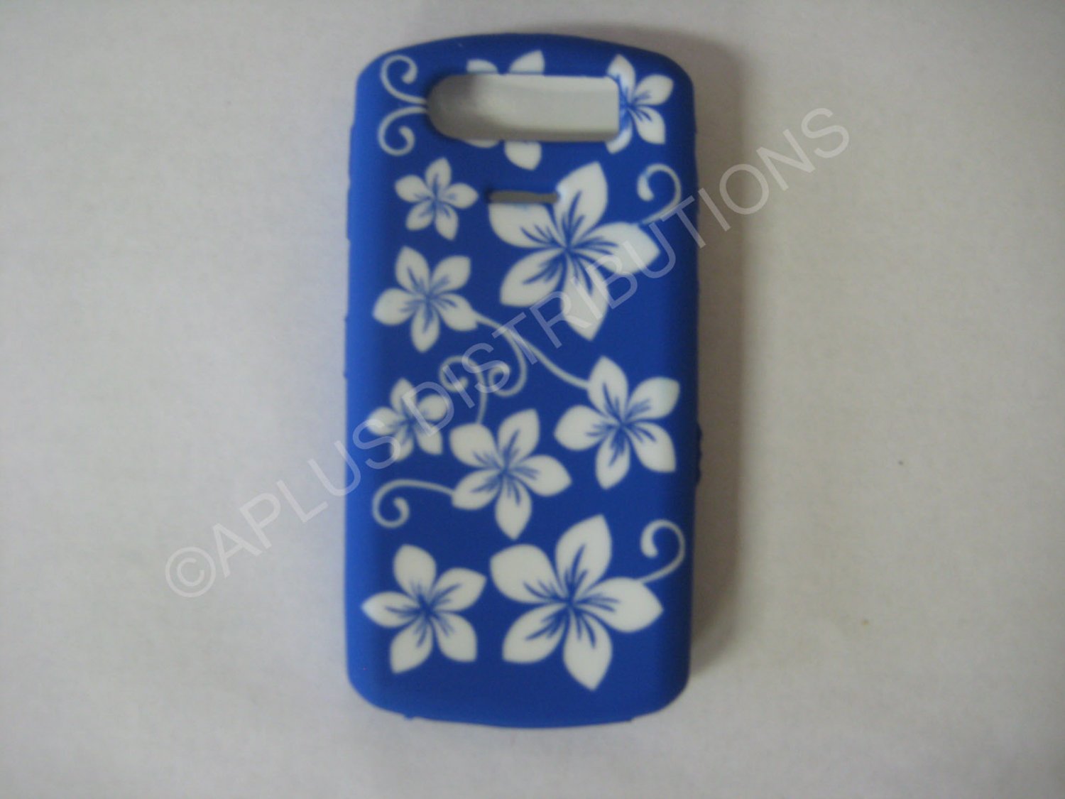 New Dark Blue Hawaiian Print Flower Silicone Cover For Blackberry 8120/8110/8130 - (0197)