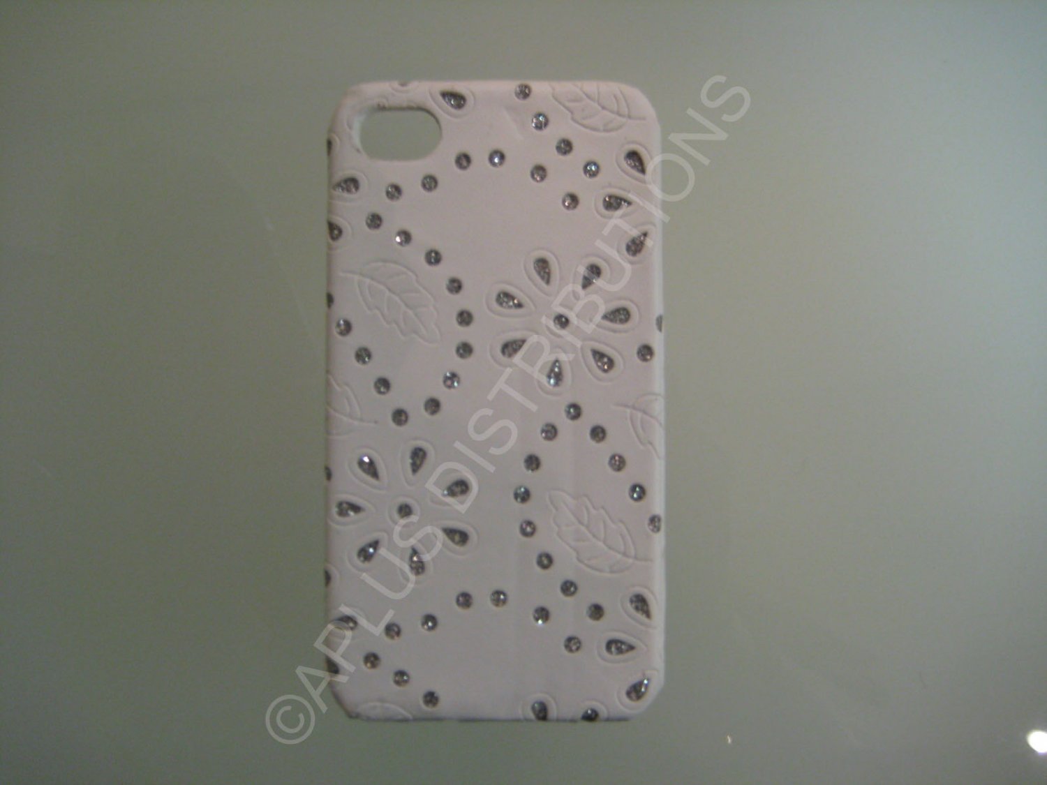 New White Flower Vine Glitter Pattern Hard Protective Cover For iPhone 4 - (0044)