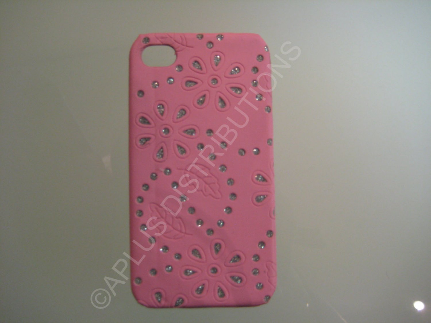 New Pink Flower Vine Glitter Pattern Hard Protective Cover For iPhone 4 - (0045)