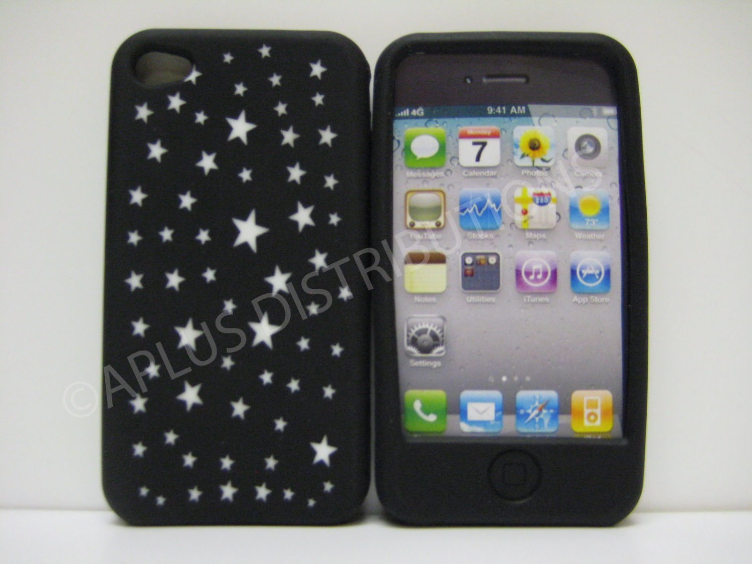 New Black Laser Cut Stars Design Silicone Cover For iPhone 4 - (0110)