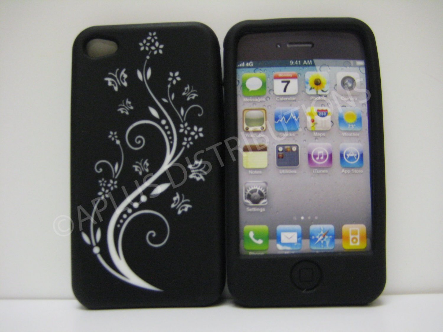 New Black Laser Cut Ivy Vines Design Silicone Cover For iPhone 4 - (0196)
