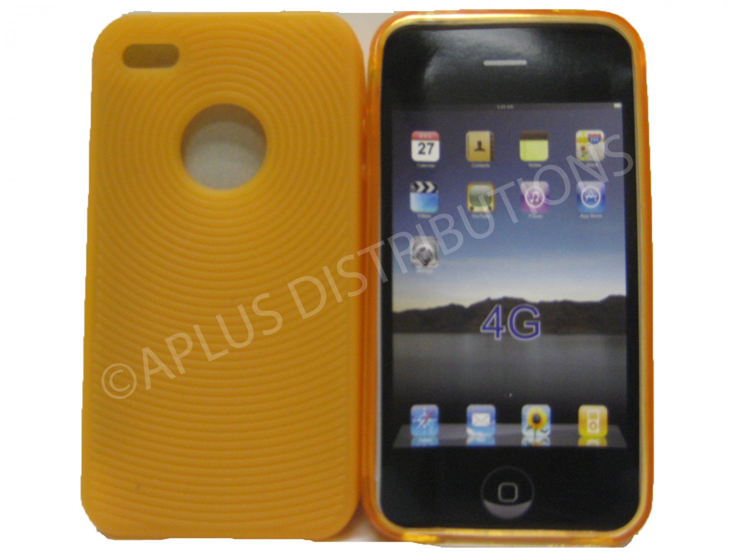 New Orange Thumb Print Pattern Silicone Cover For iPhone 4 - (0002)