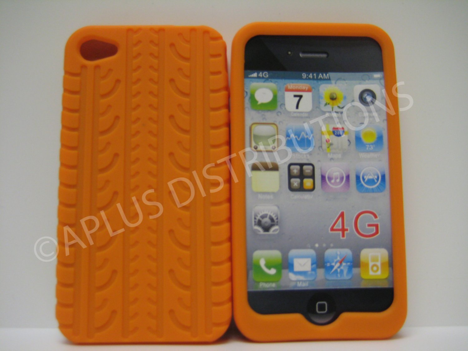 New Orange Tire Print Pattern Silicone Cover For iPhone 4 - (0128)