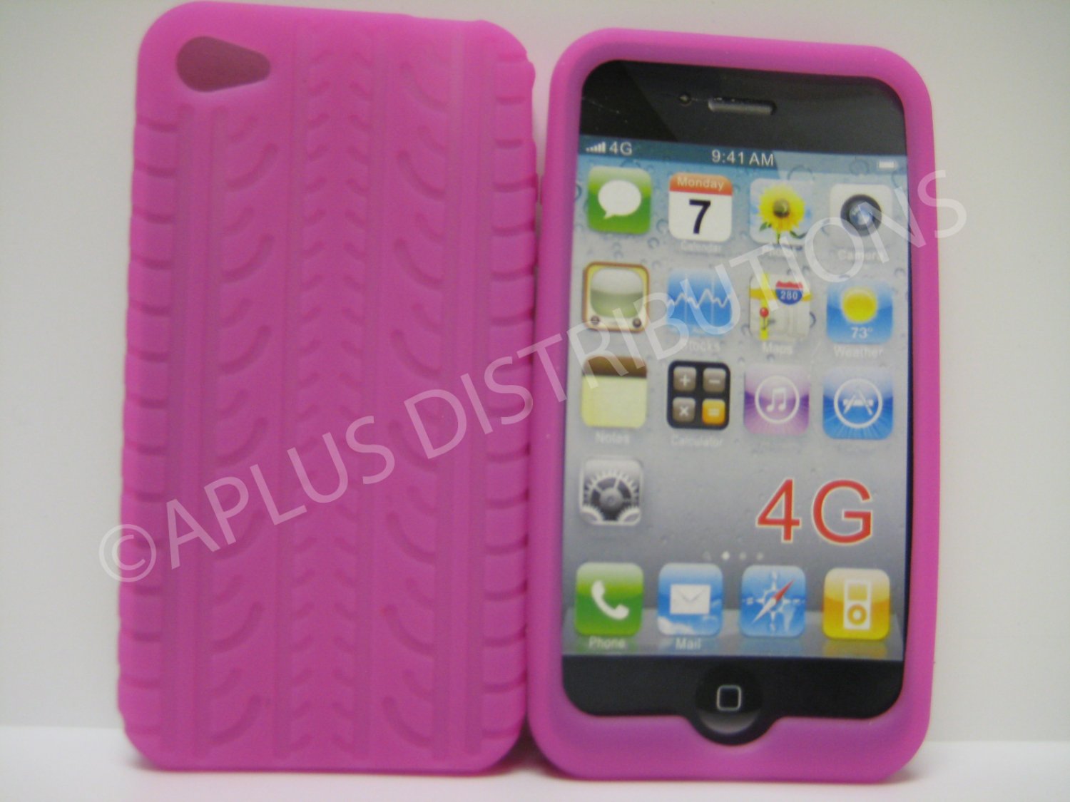 New Light Purple Tire Print Pattern Silicone Cover For iPhone 4 - (0189)