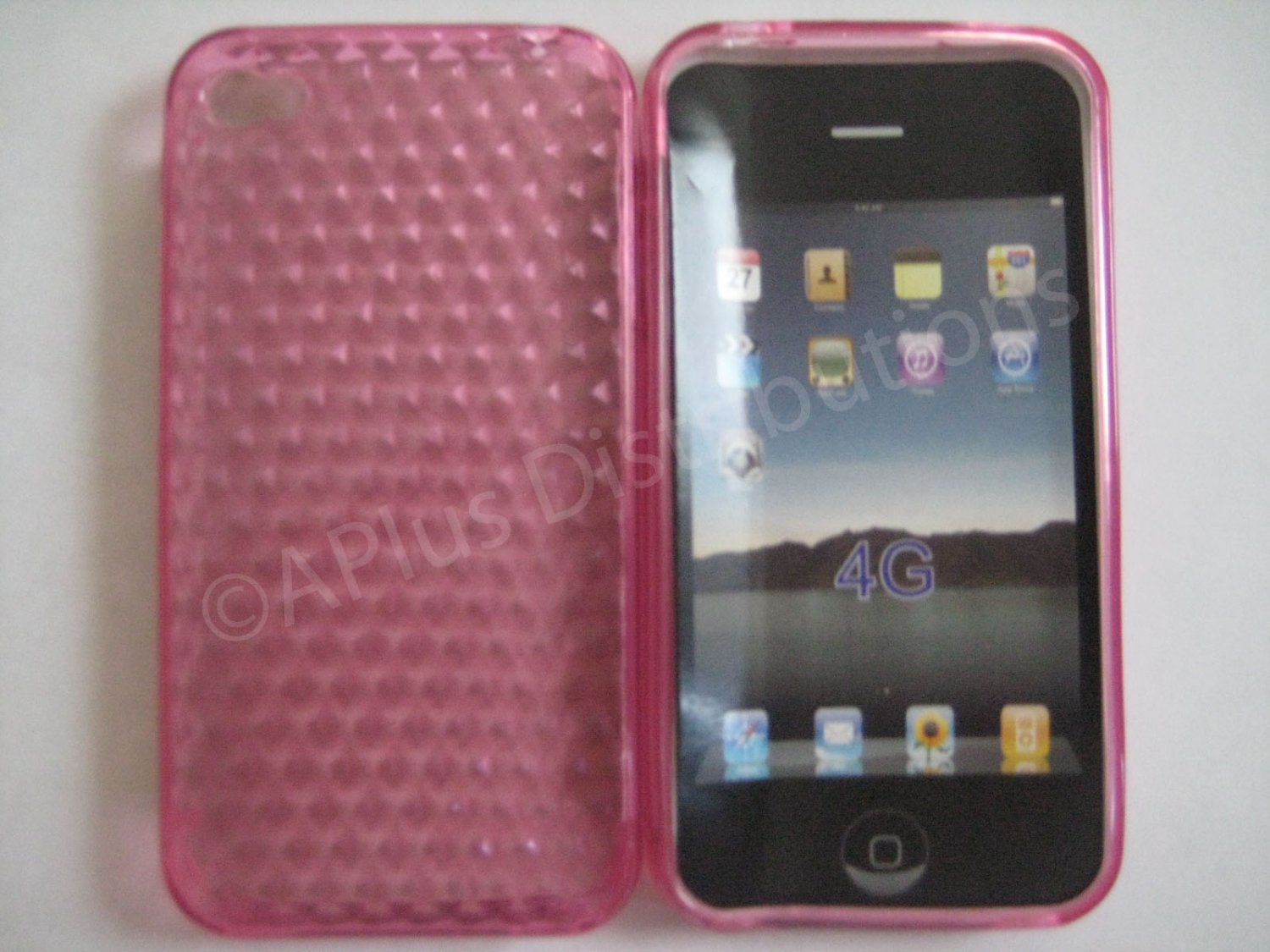 New Pink Diamond Cut Pattern TPU Cover For iPhone 4 - (0100)
