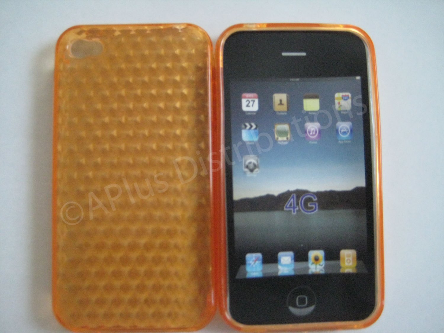 New Orange Diamond Cut Pattern TPU Cover For iPhone 4 - (0141)